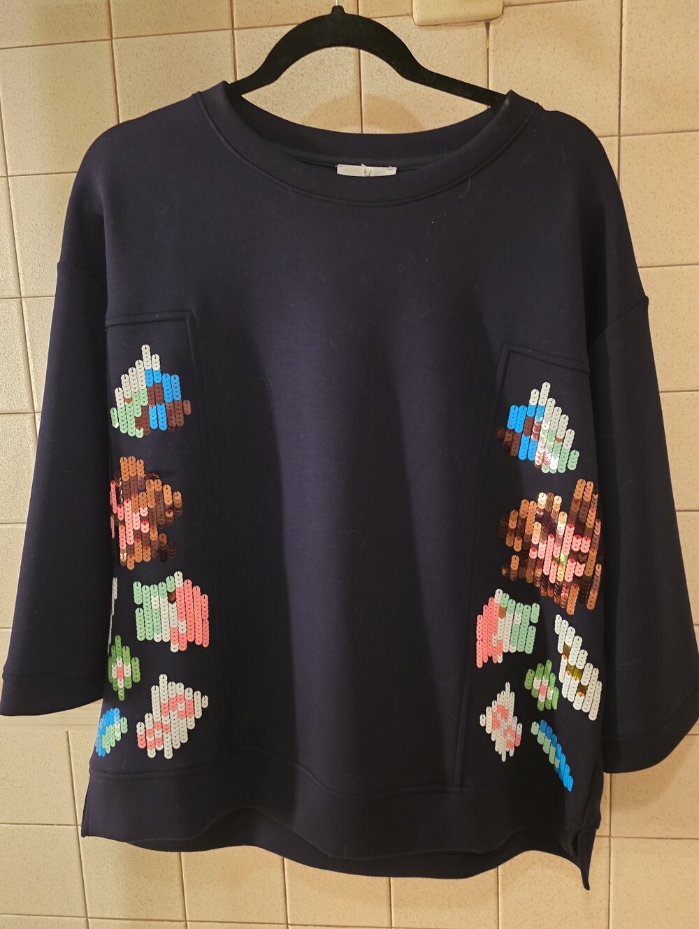 Boitique Joh Embellished Navy Sequin Top - Women